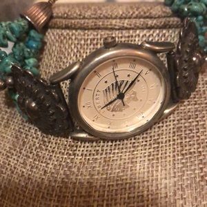 VTG Liberty 925 Sterling Silver Turquoise Beaded Ball Watch Bracelet